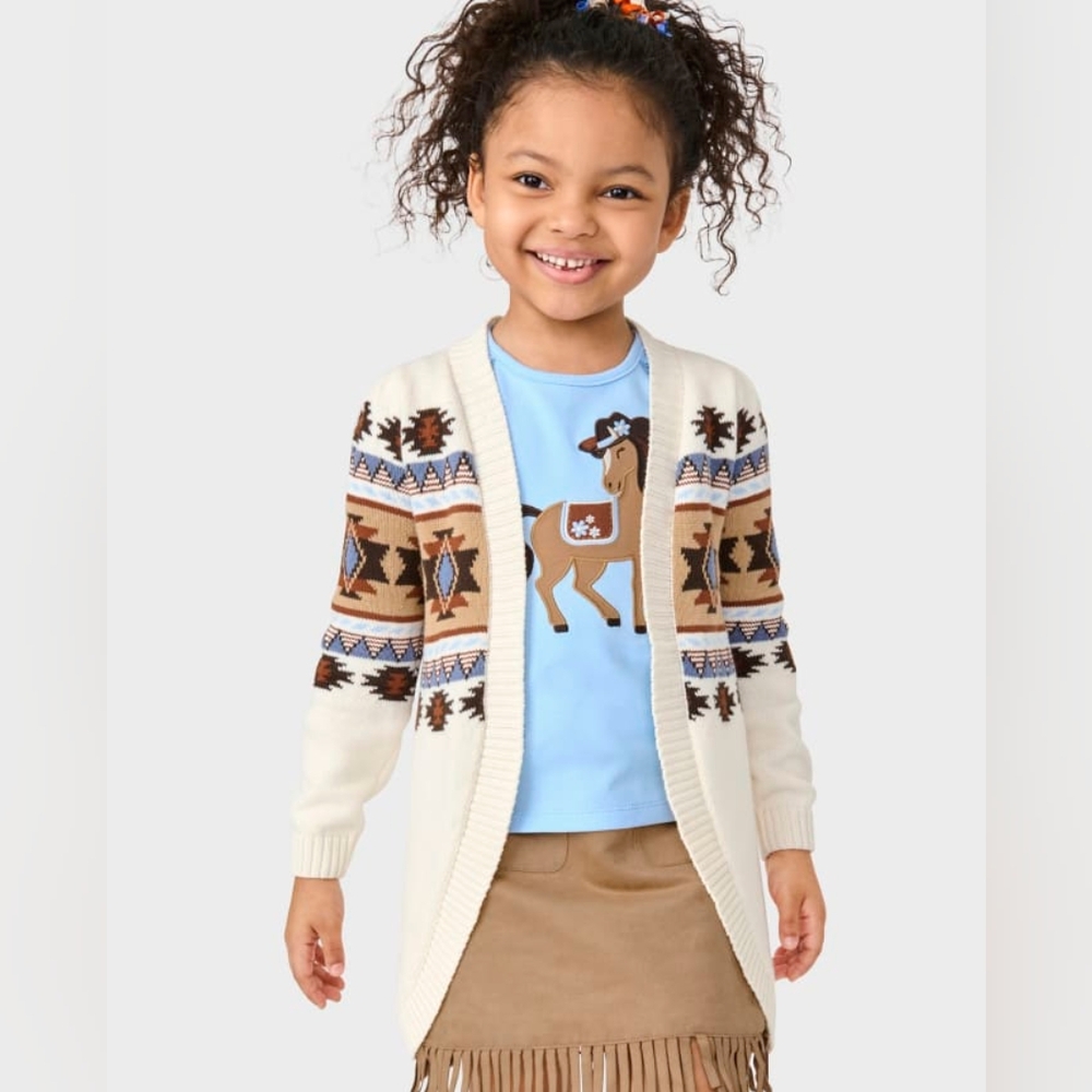 Gymboree Girls Intarsia Fairisle Long Cardigan Montana Mountain White Size 6